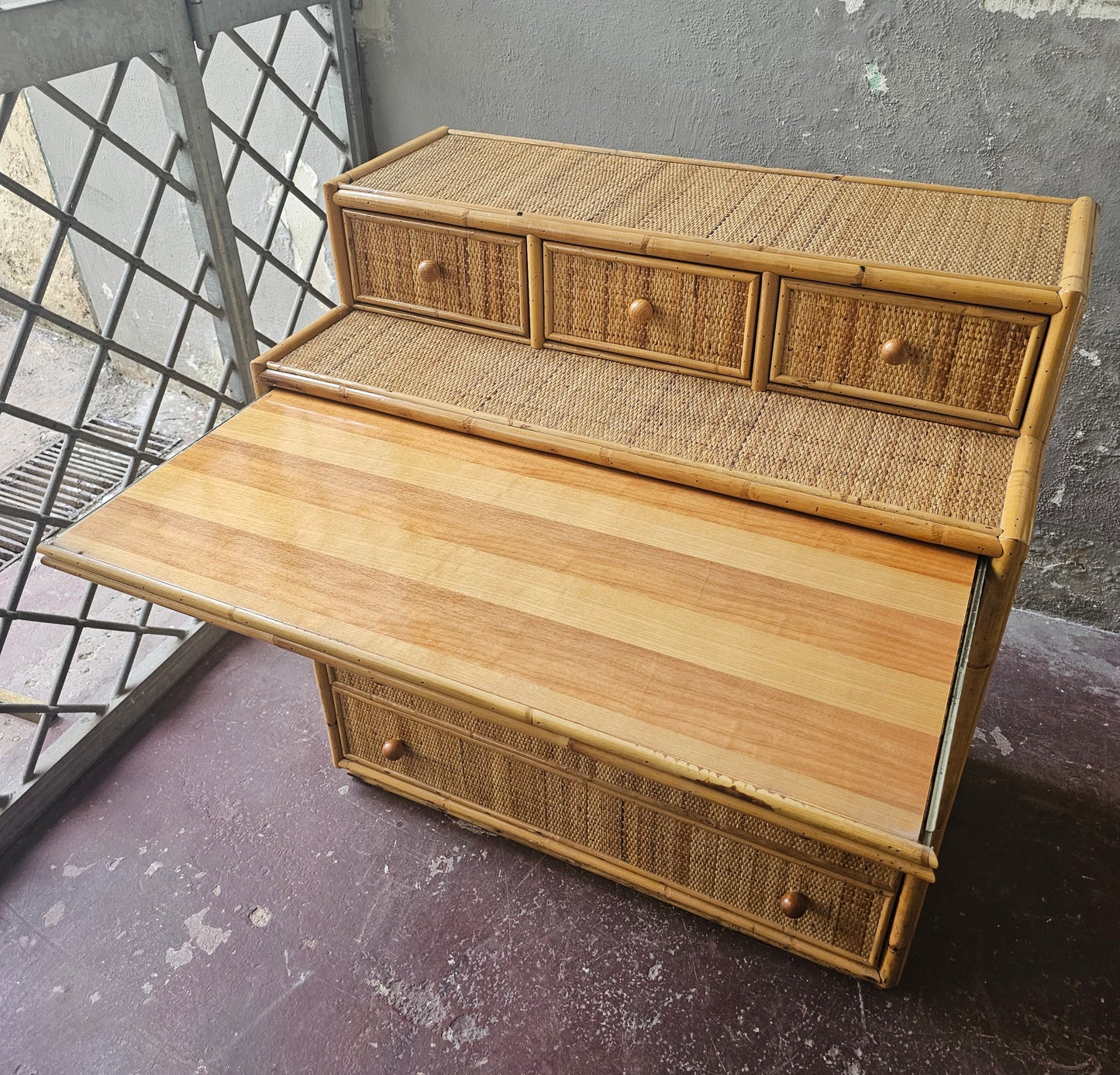 Cassettiera Bambù e Vimini anni 60