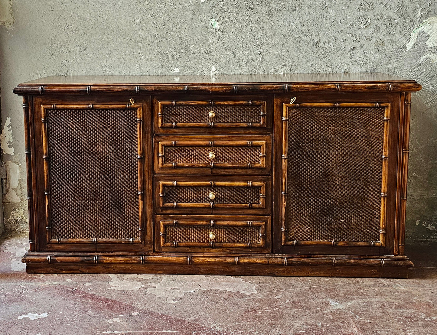 Vintage Sideboard in Bambù,vimini e frassino