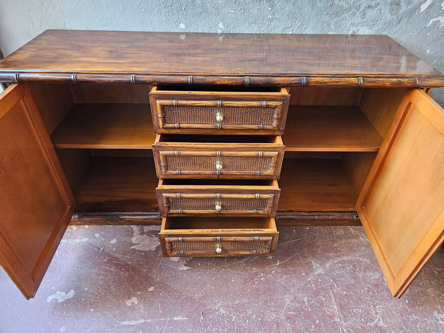 Vintage Sideboard in Bambù,vimini e frassino