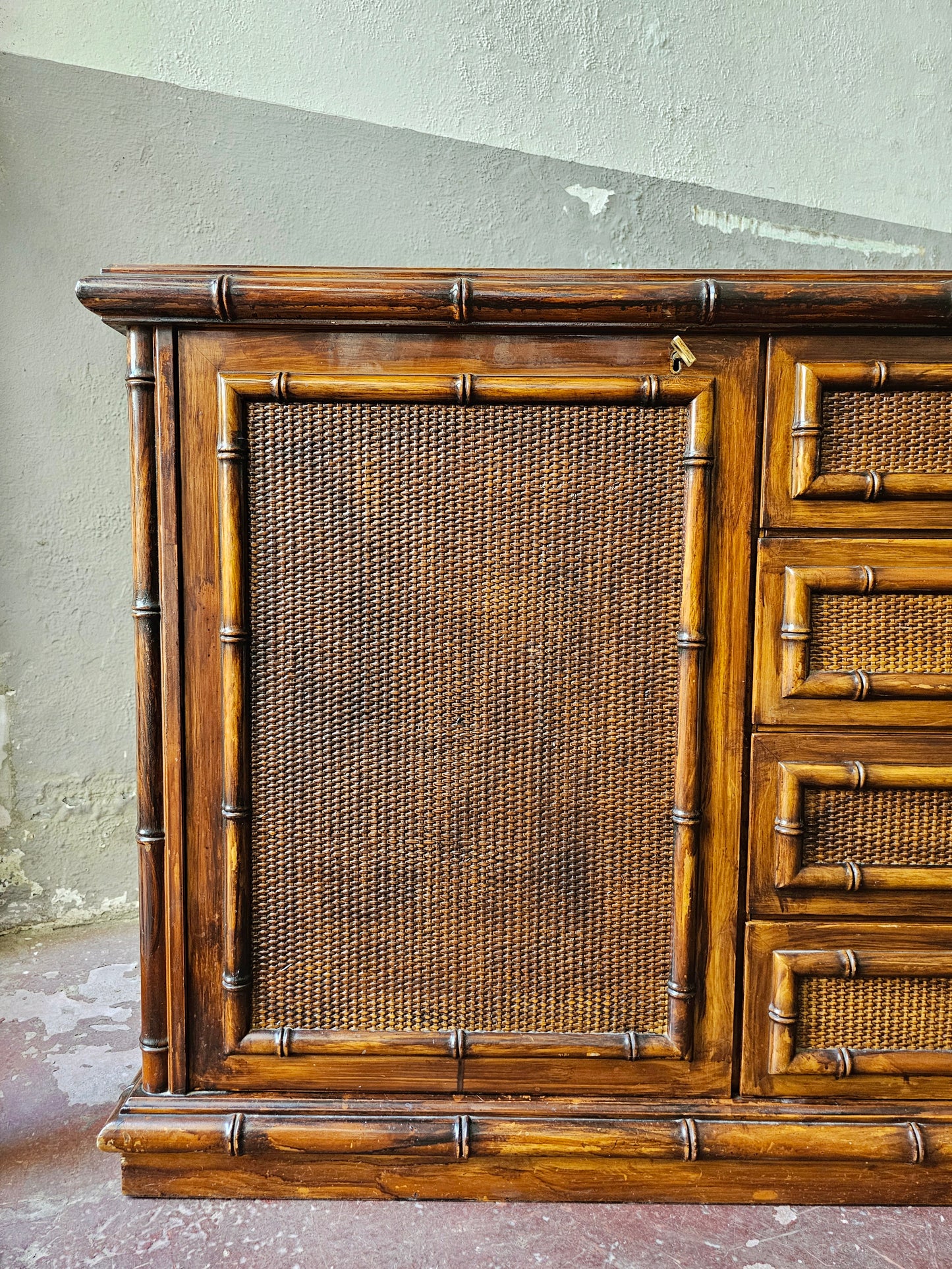 Vintage Sideboard in Bambù,vimini e frassino