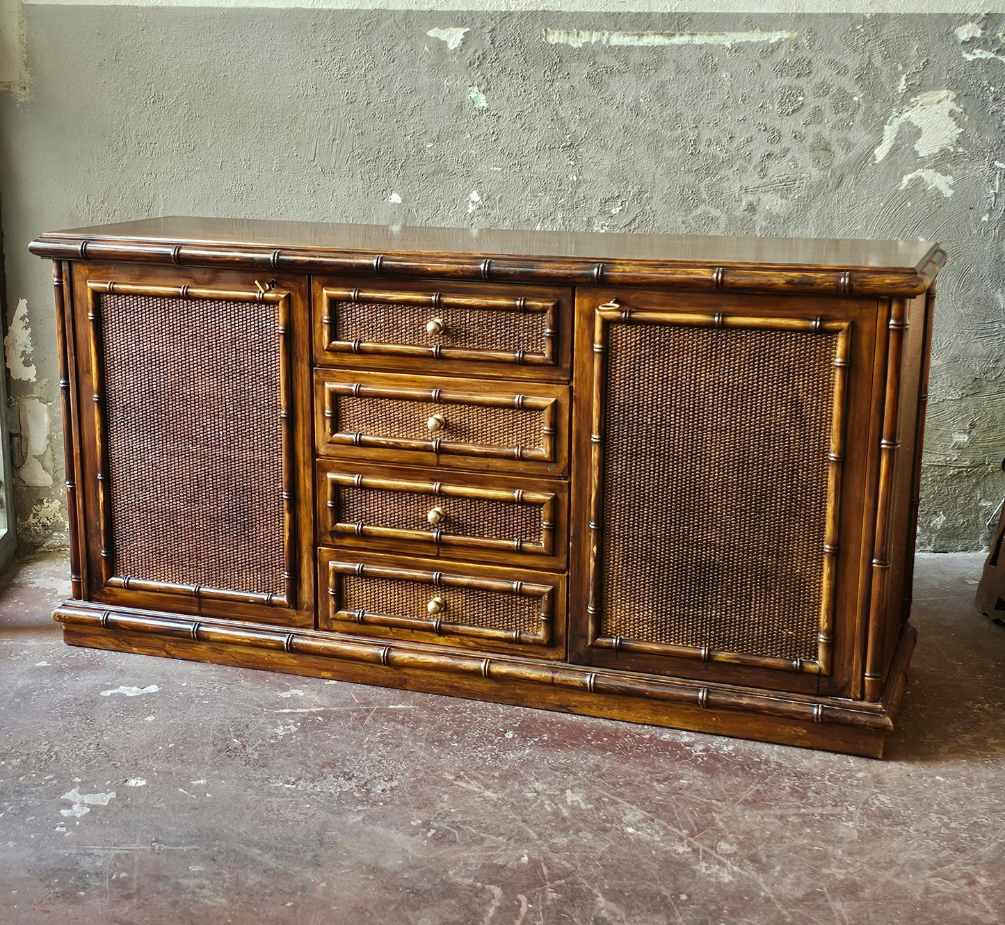 Vintage Sideboard in Bambù,vimini e frassino
