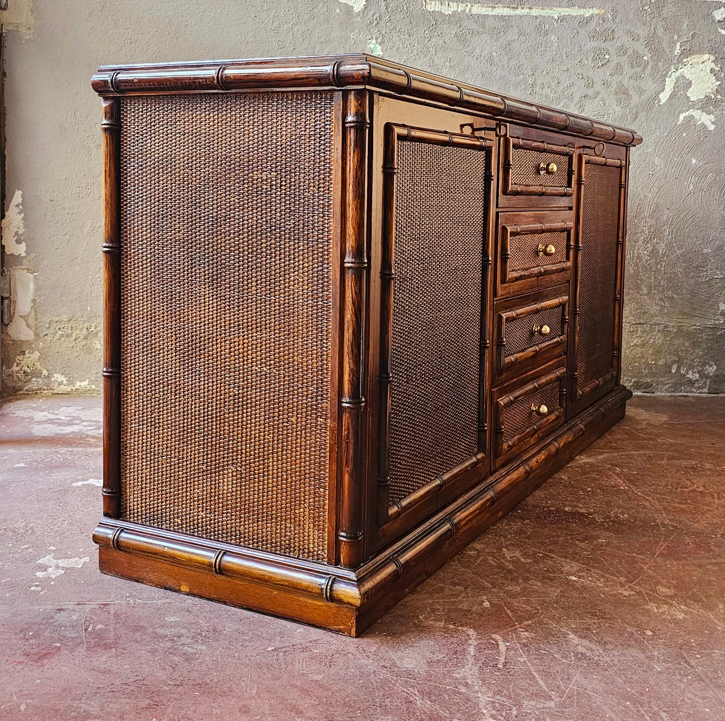 Vintage Sideboard in Bambù,vimini e frassino